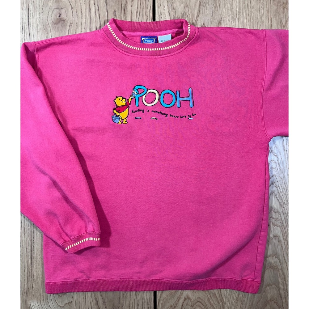 Pooh Vintage 90s Sweatshirt Womens XL Pink Embroidered Disney Core Aesthetic